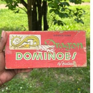 Halsam Dragon Dominoes Double Nine 55pc Black Embossed Vintage set